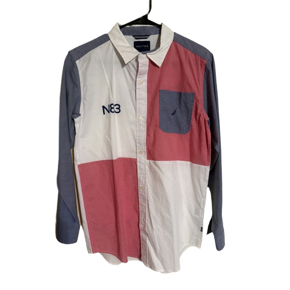 NWT Nautica NS-83 Color Block Button Down Shirt XL Sailing Club Patch